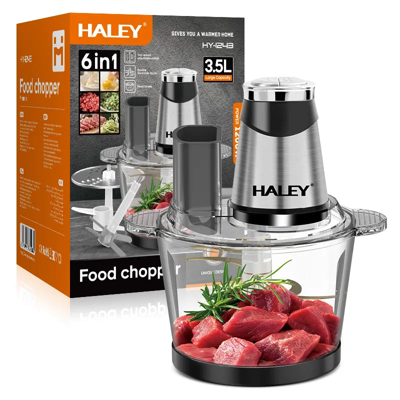 Tocător de Alimente HALEY HY-1243, 1200W, 6 Funcții, Lamă Inox cu 6 Foi, Capacitate 3.5L