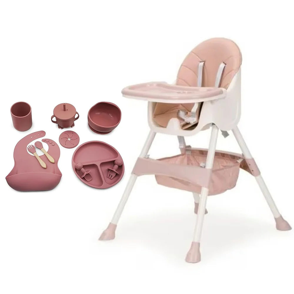 Scaun de Masa Multifuncțional 4 în 1 KIDOO pentru Copii, Reglabil pe Înălțime și Înclinare, Design Modern și Portabil, Culoare Crem + Cadou Set 8 Piese Silicon pentru Hrănire Bebeluși