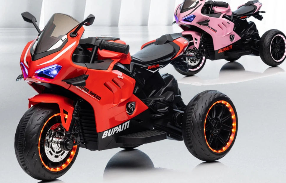 Motocicleta Electrica cu Acumulator pentru Copii AT PERFORMANCE®, cu Melodii si Lumini, 12V, 3 Roti, Mers cu Spatele