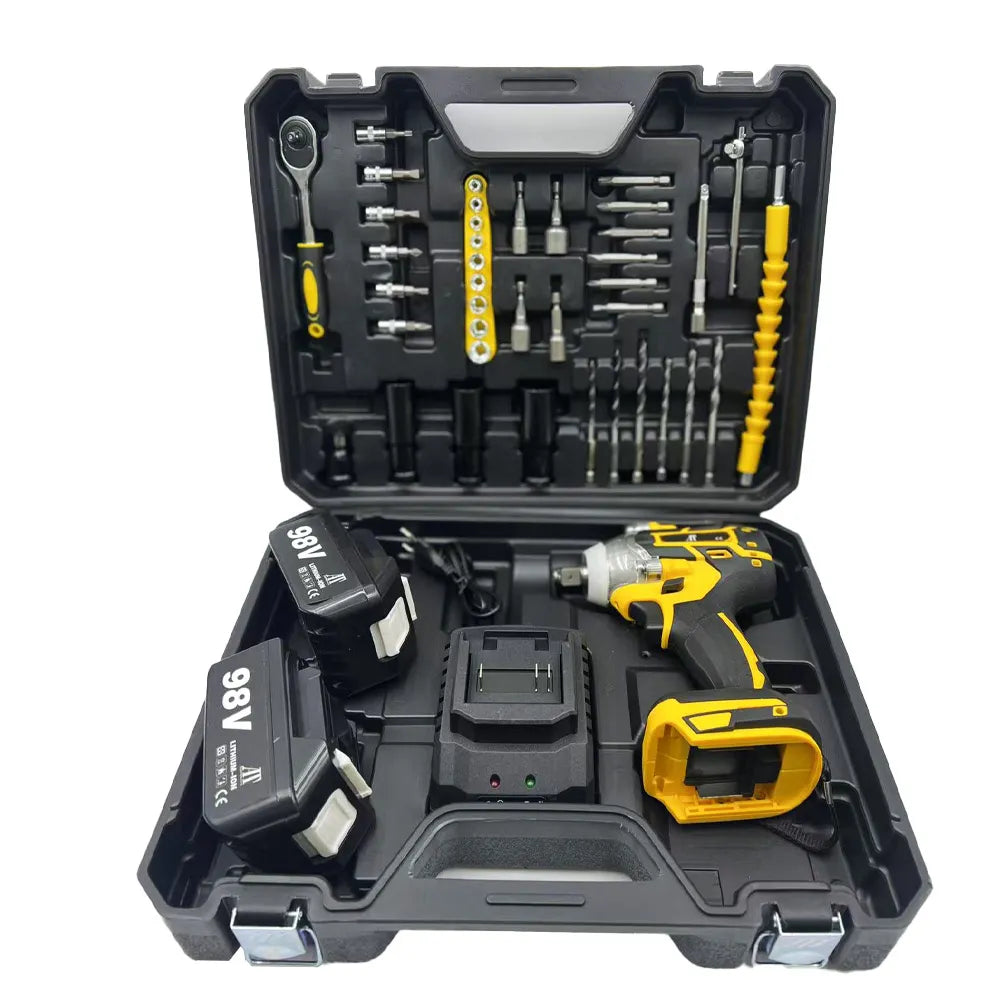 Trusa Mașină de Înșurubat cu Impact, Bormasina, AT PERFORMANCE®, 98V cu 2X Acumulator, 850Nm, 40 Accesorii, Albastru/Negru
