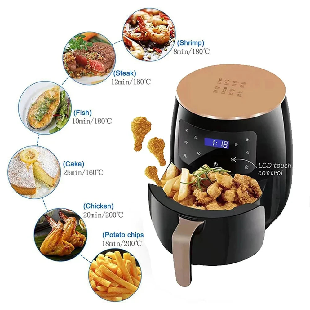 Friteuza cu aer cald, S-18 Air Fryer, 2400W, afisaj digital, LCD Touch control, 6L + Foi de copt speciale GRATIS