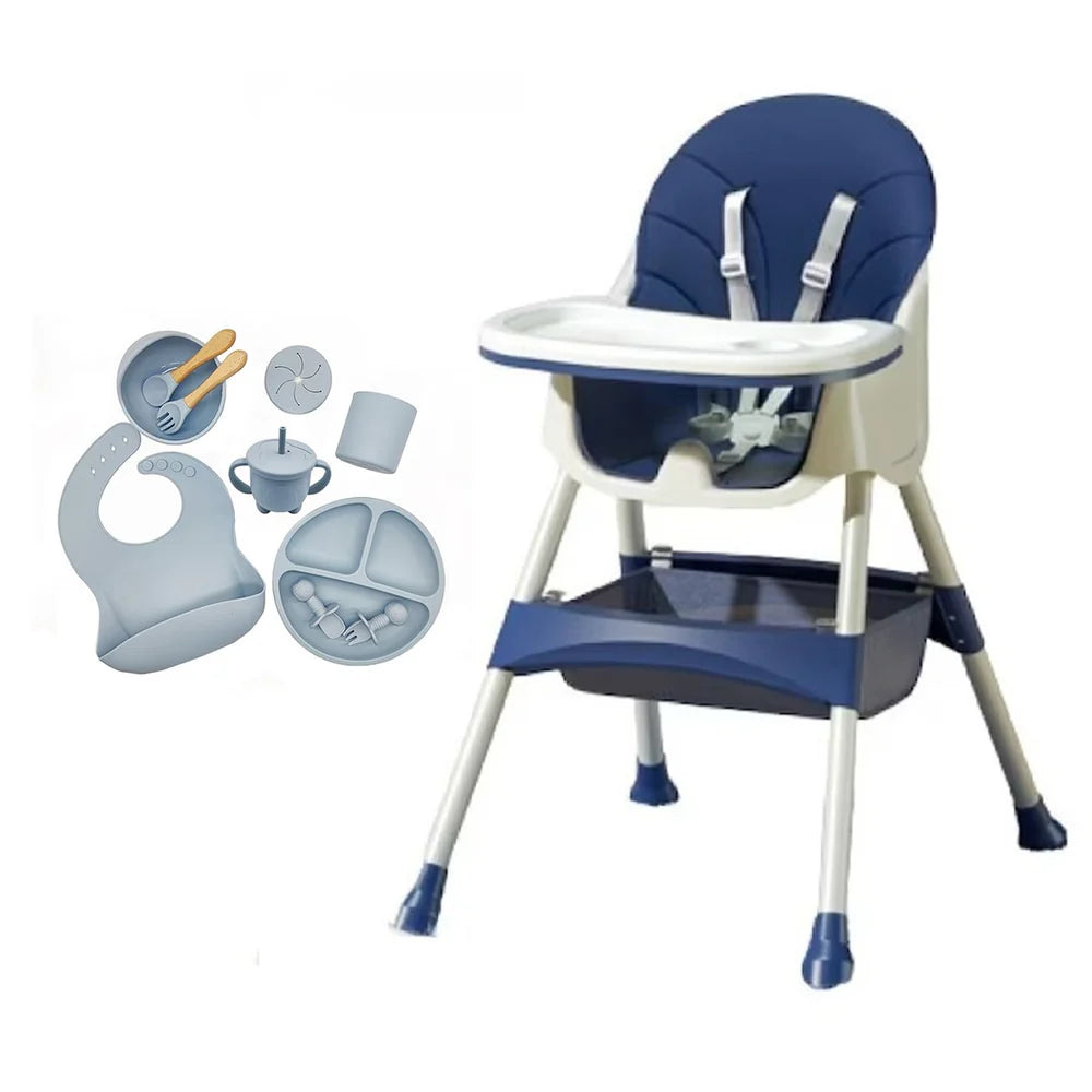 Scaun de Masa Multifuncțional 4 în 1 KIDOO pentru Copii, Reglabil pe Înălțime și Înclinare, Design Modern și Portabil, Culoare Crem + Cadou Set 8 Piese Silicon pentru Hrănire Bebeluși