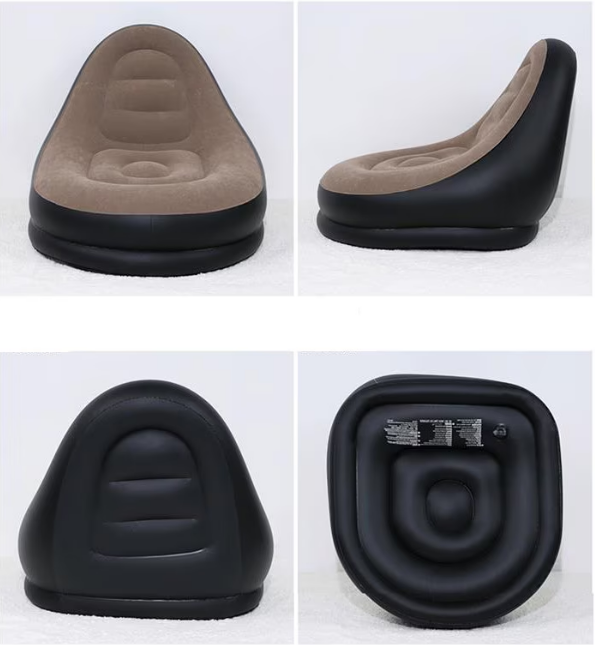 Fotoliu gonflabil cu taburet, pentru exterior si interior, Sarcina maxima 120 kg, 125 x 100 cm, Negru/Gri
