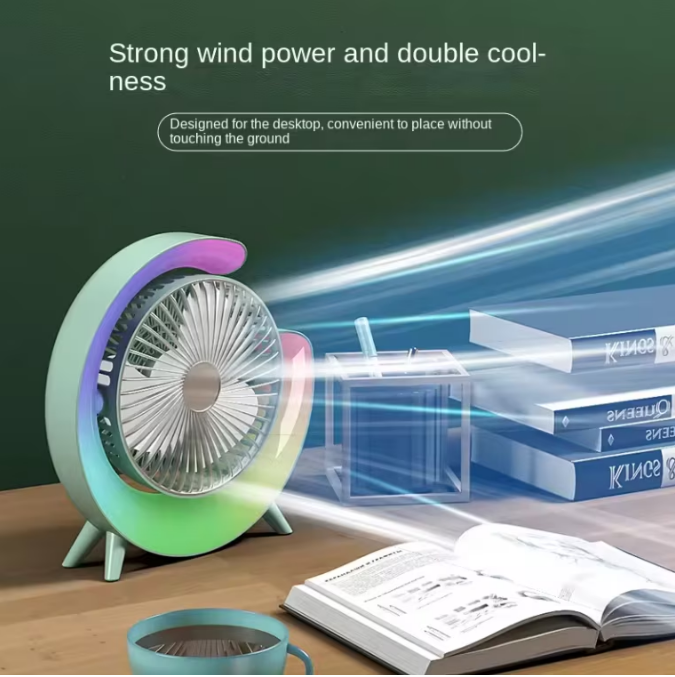Ventilator Portabil AT PERFORMANCE® cu LED RGB, Reglaj 180°, 3 Viteze, USB, Verde