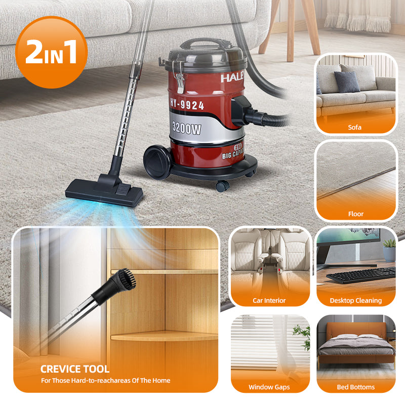 Aspirator Industrial 2 în 1 HALEY 3200W, de 25L, Filtrare Multistrat, Putere Mare, Silentios, Tub Telescopic