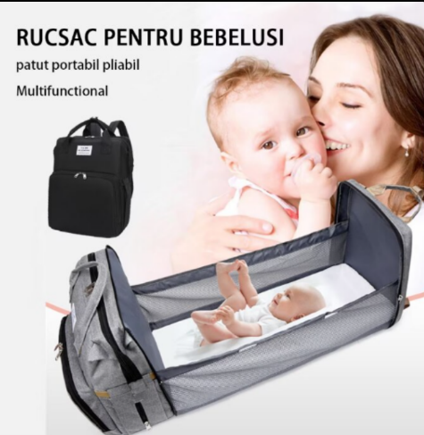 Rucsac 3-in-1 pentru bebelusi, cu spatiu pentru schimbat scutece pliabil integrat, impermeabila, 39x30x18cm