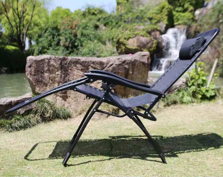 Sezlong Portabil AT PERFORMANCE®, de Lux, Modern, Scaun Reclinabil, Pliabil pentru Plajă și Grădină, cu Suport pentru Pahare