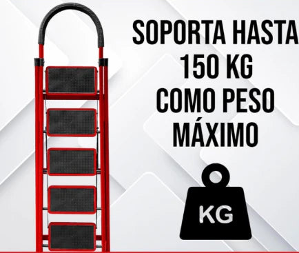 Scara Pliabila cu 5 Trepte Late, At Performance, Metalica, Maxim 150 Kg, Picioare Antialunecare, Rosu-Negru