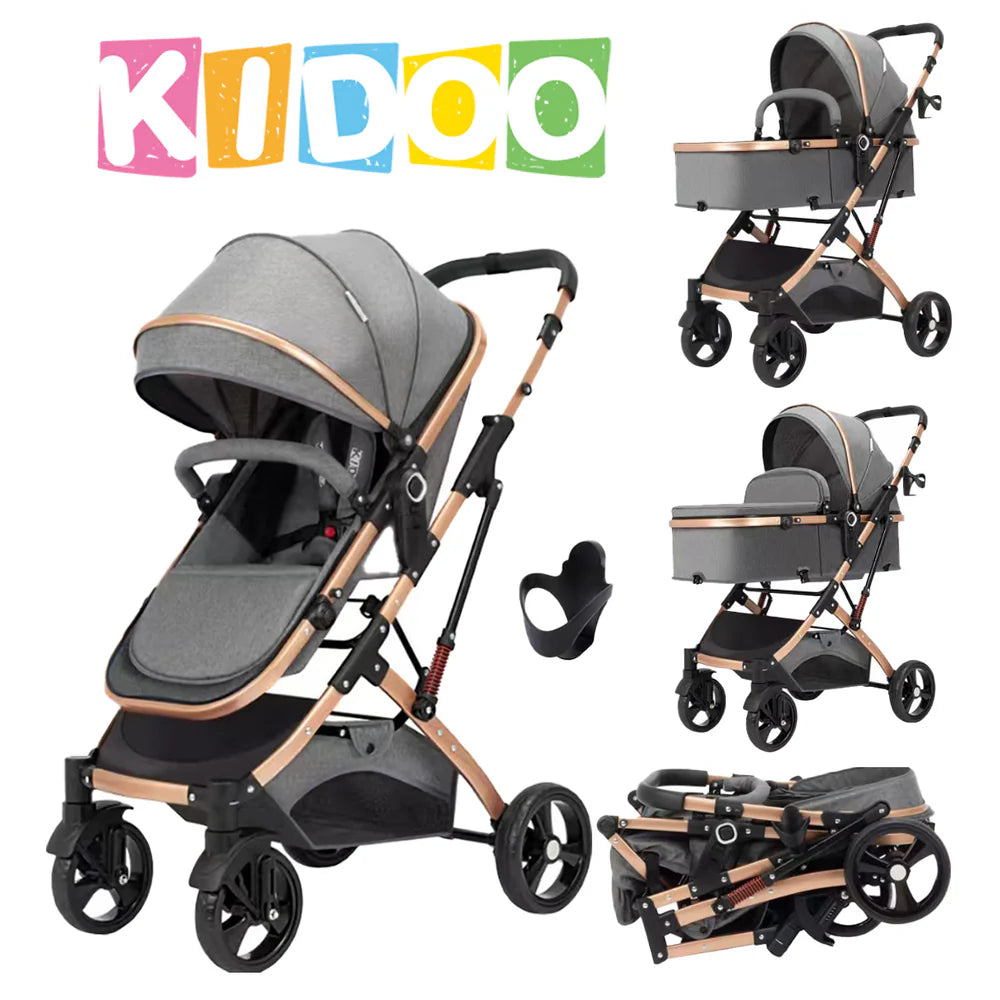 Carucior, 2 in 1 KIDOO® – Cărucior Pliabil cu Fața Inversă pentru Bebeluși cu Diverse Moduri, Cărucior Reglabil și Culisant