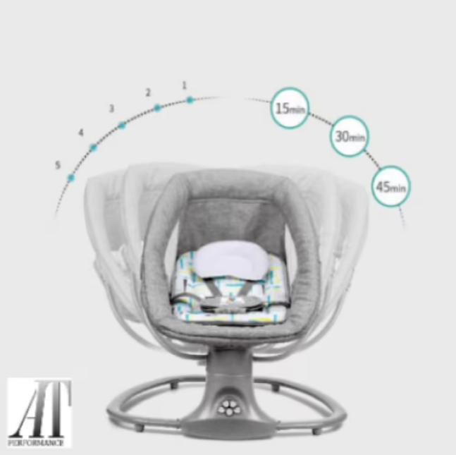 Balansoar copii AT PERFORMANCE 3 in 1, Electric, cu Plasa Tantari, Perna Detasabila, Jucarii, USB, Bluetooth, Telecomanda, 0-3 ani, Gri