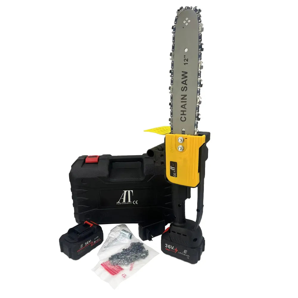 Drujbă Electrică AT PERFORMANCE®, 1200W cu 2 Acumulatori 36V, Lamă 30 cm, 4200 RPM, Portabilă, Fără Fir, Cu Accesorii
