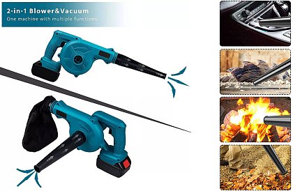 Suflanta electrica, uscator si aspirator auto, 2 acumulatori 48V Presiune maxima 5.8kpa, Functionare fara fir, Reincarcabila, Albastra