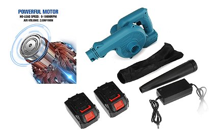 Suflanta electrica, uscator si aspirator auto, 2 acumulatori 48V Presiune maxima 5.8kpa, Functionare fara fir, Reincarcabila, Albastra