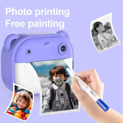 Aparat de Fotografiat AT PERFORMANCE® pentru Copii - Functie Imprimare, Ecran IPS 2,4 inch, Selfie, Video 1080P, Jocuri, Difuzor, Rame Personalizate, Baterie 1200 mAh, Cadou Perfect pentru Crăciun sau Zi de Naștere - Roz