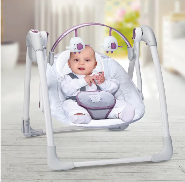 Leagan Electric pentru bebelusi, Cu 7 melodii, 3 sunete naturale, 2 pozitii de reglare scaun, Gri