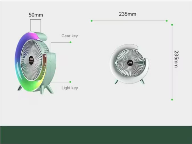 Ventilator Portabil AT PERFORMANCE® cu LED RGB, Reglaj 180°, 3 Viteze, USB, Verde