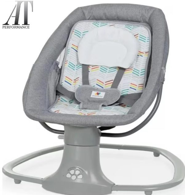 Balansoar copii AT PERFORMANCE 3 in 1, Electric, cu Plasa Tantari, Perna Detasabila, Jucarii, USB, Bluetooth, Telecomanda, 0-3 ani, Gri