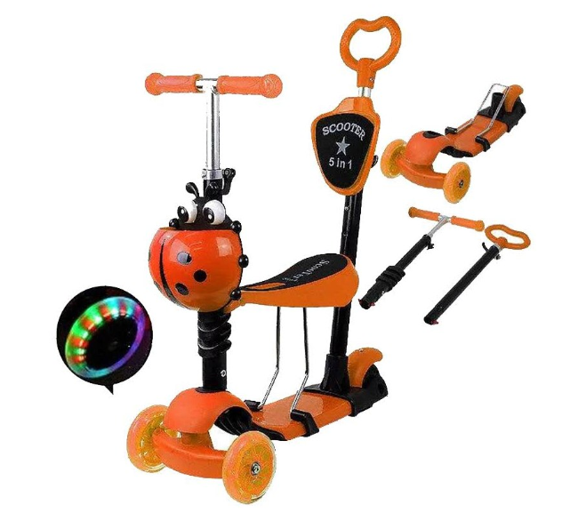 Tricicleta, 5 In 1 Sezut Cu Spatar, Reglabila, Pentru Copii, At Performance, Cu Maner Ajustabil 5 Trepte, 3 Roti Led.