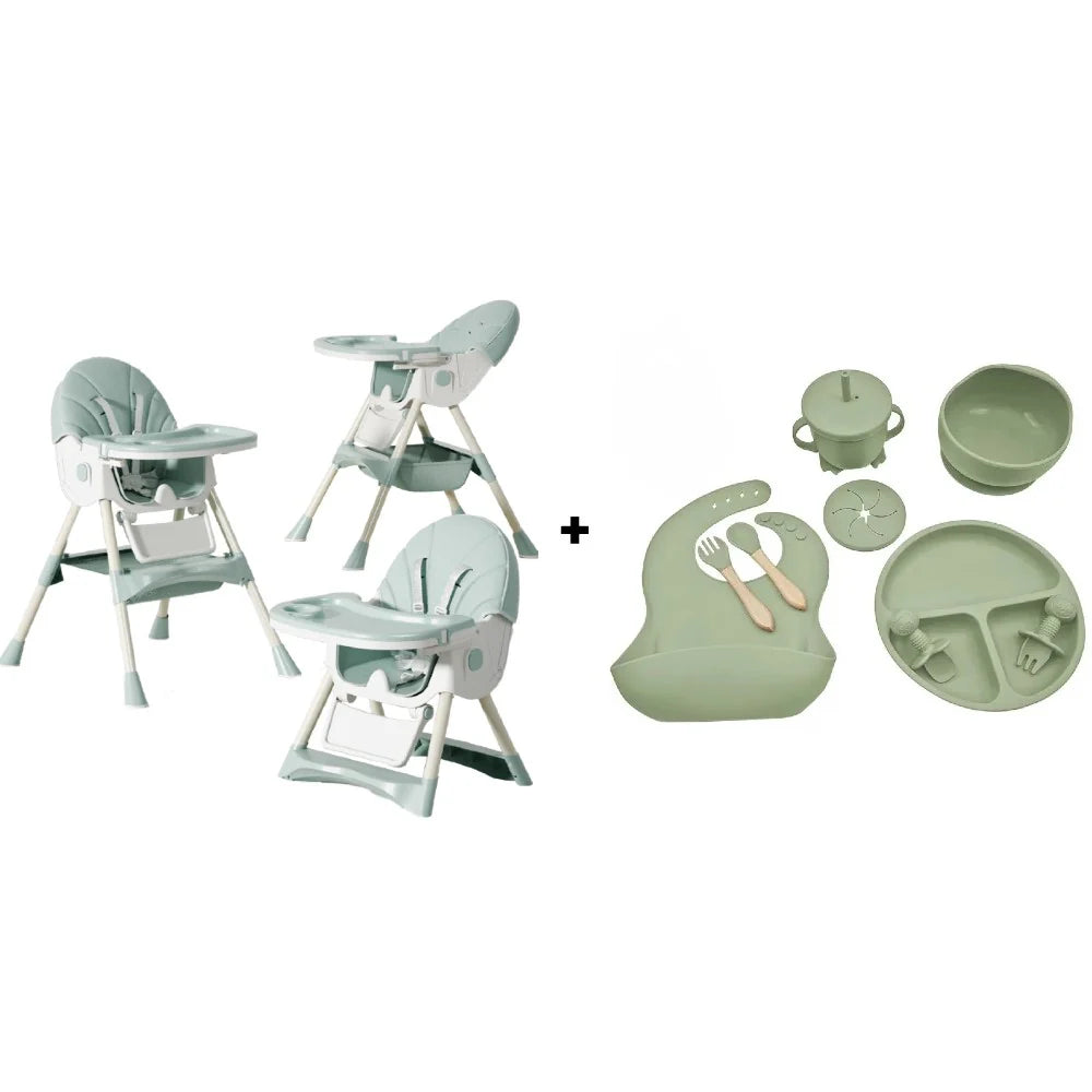 Scaun de Masa Multifuncțional 4 în 1 KIDOO pentru Copii, Reglabil pe Înălțime și Înclinare, Design Modern și Portabil, Culoare Crem + Cadou Set 8 Piese Silicon pentru Hrănire Bebeluși