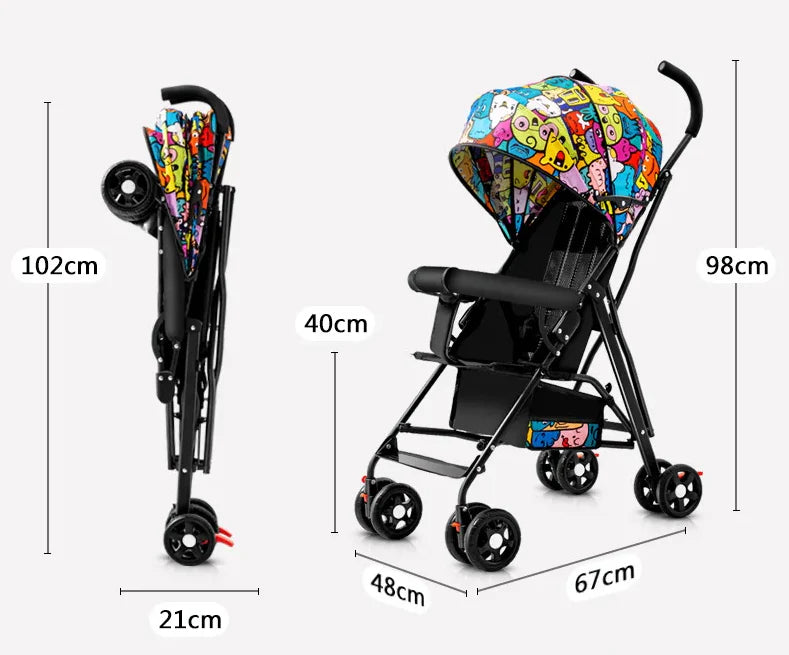 Carucior Portabil pentru Bebelusi, AT PERFORMANCE® - Compact, Usor si Rezistent, imprimeu animat