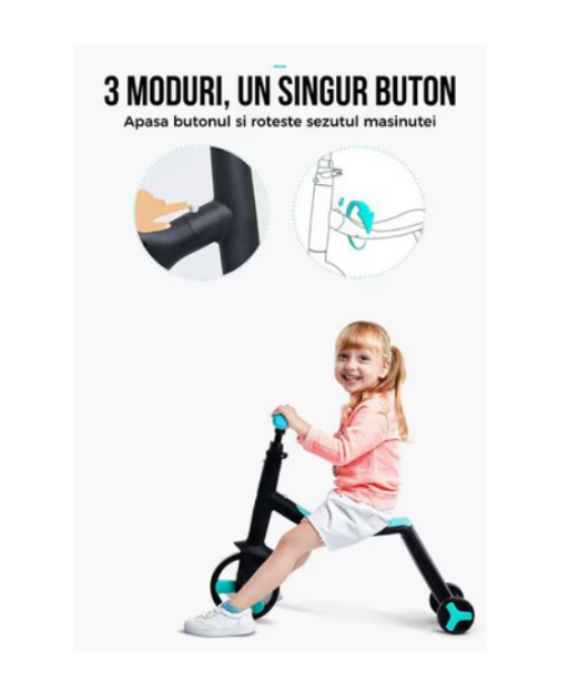 Tricicleta, 3 In 1, Pentru Copii, AT Performance, Cadru Otel, Ghidon Reglabil, Pedale Detasabile, Compartiment Depozitare, Sarcina maxima 25Kg, Negru/Albastru