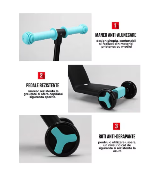 Tricicleta, 3 In 1, Pentru Copii, AT Performance, Cadru Otel, Ghidon Reglabil, Pedale Detasabile, Compartiment Depozitare, Sarcina maxima 25Kg, Negru/Albastru