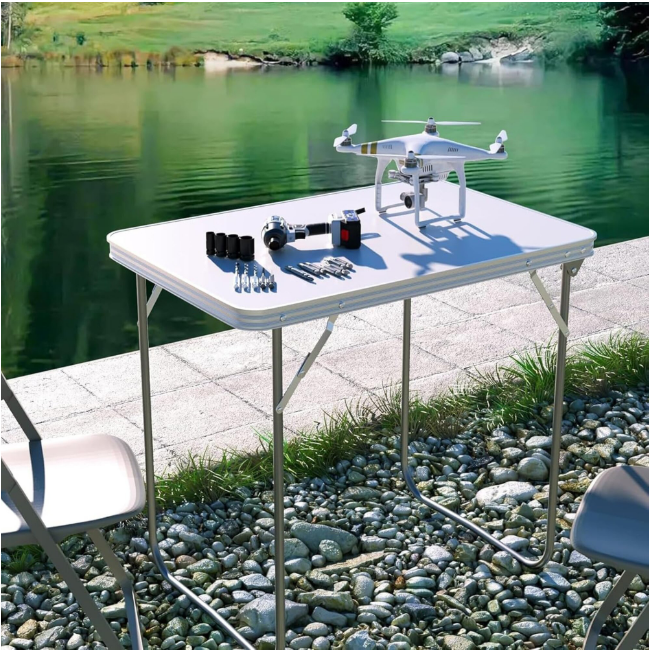 Masa pliabila camping, aluminiu, usor de transportat, crem, 80x60x70cm