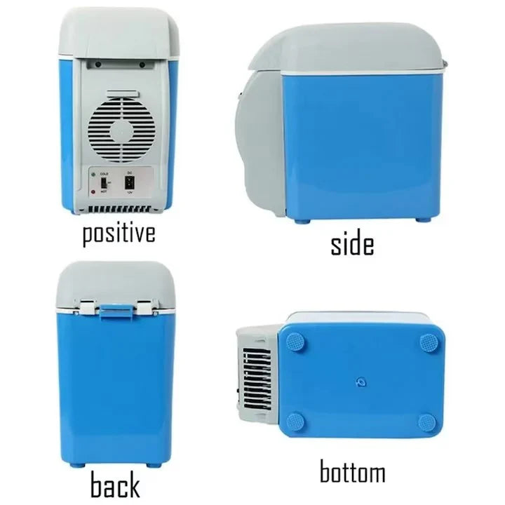 Frigider auto portabil AT PERFORMANCE® 7.5L, 12V, funcție de răcire și încălzire, compact, cu LED, ideal pentru mașină, camping și birou – Alb/Albastru