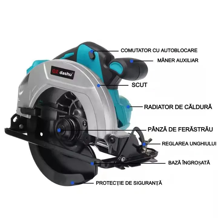 Fierăstrău Circular Electric AT PERFORMANCE® 1200W, 2 Baterii 36V, 10000rpm, 185mm, Motor Fără Perii, Albastru – Tăieri Precise și Versatilitate Maximă