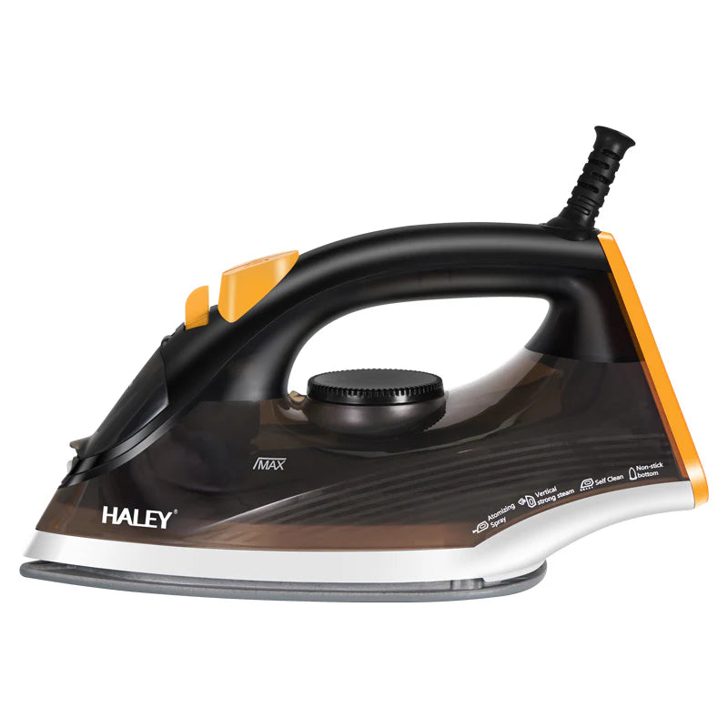 Fier de călcat cu abur HALEY HY-2033, 2000W, Talpă antiaderentă, Rezervor 240ml, Funcție Abur Vertical, Auto-curățare, Anti-Picurare, Cablu 1.8m, Negru/Portocaliu