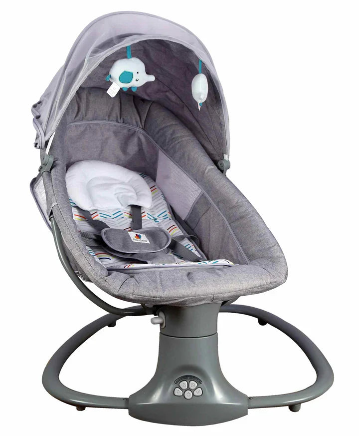Balansoar copii MASTELA Albastru , Balansoar copii 3 in 1, Electric, cu Plasa Tantari, Perna Detasabila, Jucarii, USB, Bluetooth, Telecomanda, 0-3 ani, Albastru