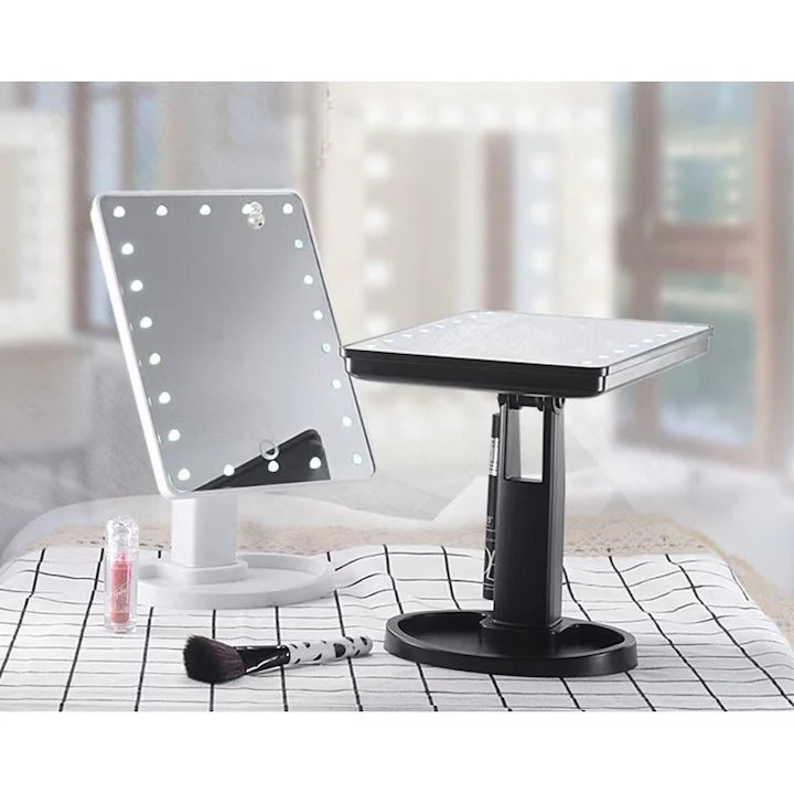 Oglinda Cosmetica AT PERFORMANCE® cu Iluminare LED, include 22 de Led-uri Puternice, Functie pentru Reglarea Intensitatii luminii, Reglarea inclinarii Oglinzii pana la 180°, Alimentare pe baterii sau la Retea, Baza Stabila.