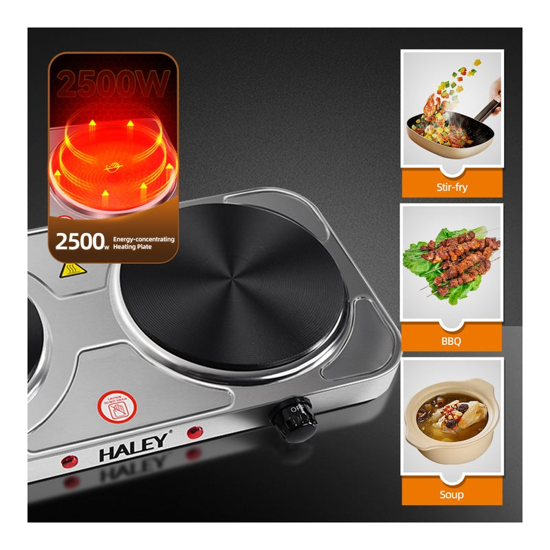 Plita electrica HALEY – 2 zone de gatit, putere 1500W + 1000W, design elegant din otel inoxidabil