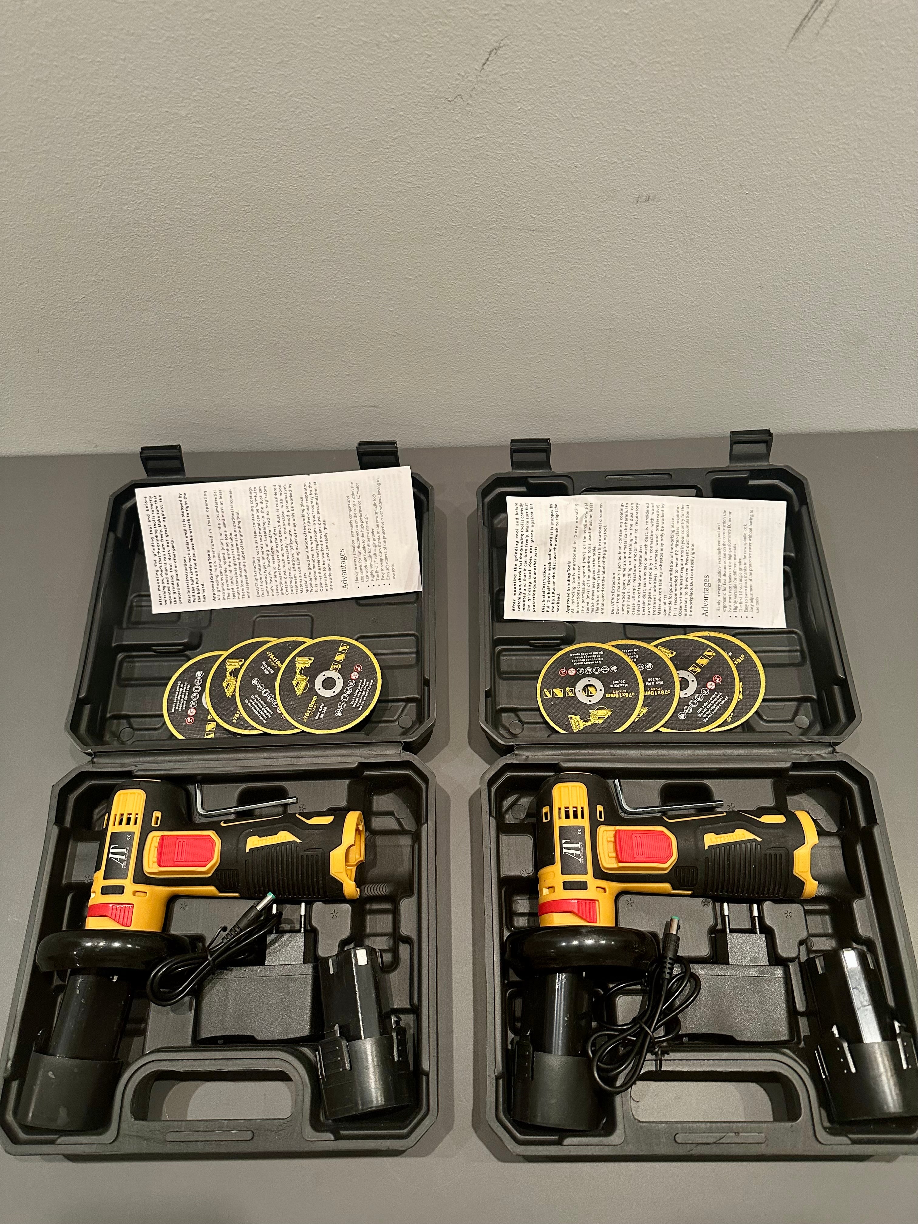 Mini Polizor Flex Unghiular Portabil, AT PERFORMANCE®, 2 acumulatori 12V, 750W, 1500 mAh, 19500 rpm, 6 discuri 76 mm, Autonomie Mare, Portocaliu/Negru.