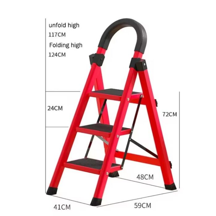 Scară Pliabilă cu 3 Trepte Largi, Suportă până la 150 kg, Design Robust și Antiderapant, Roșu-Negru