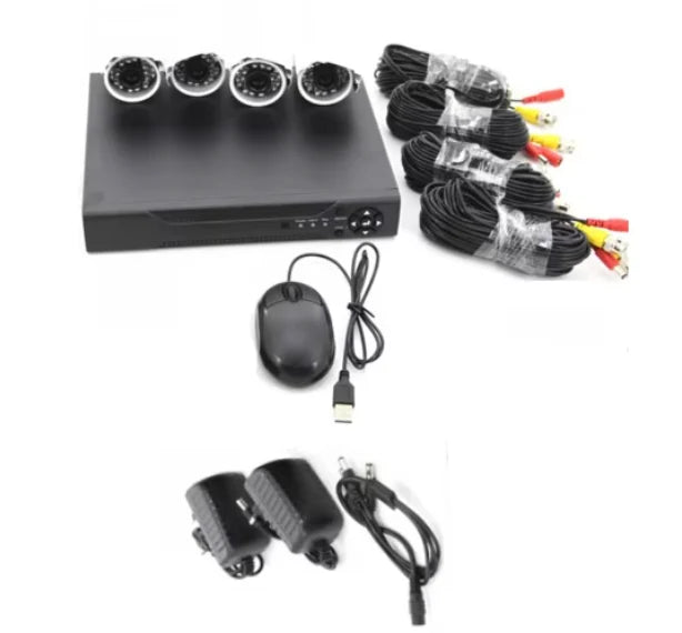 Kit 4 Camere de Supraveghere, DVR, AHD, 4 suporti de camere, 1 MP, Sistem PAL / NTSC, VGA, interior - exterior, Senzor de miscare si alarma, Serviciu de back-up prin USB si internet