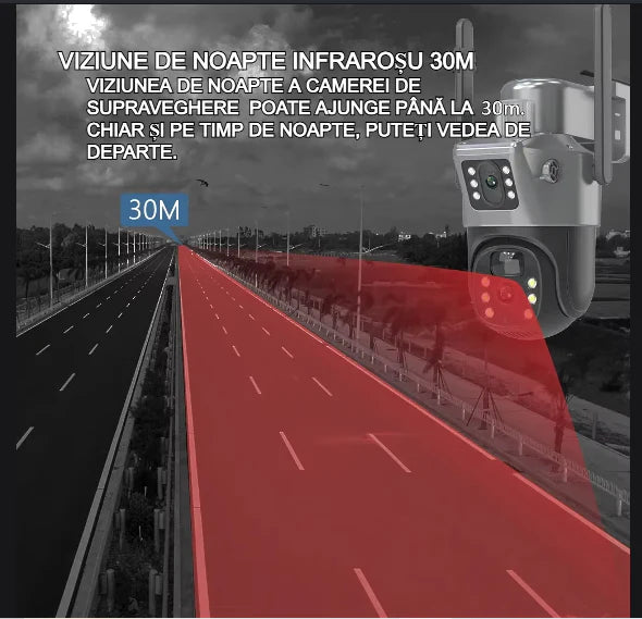 Cameră Supraveghere SIM cu 2 Camere 5MP AT PERFORMANCE® – Exterior, Zoom 8X, Panou Solar, IP66, Negru