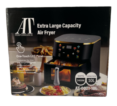 Friteuza cu Aer Cald – 10L, 2400W, Display Digital, Geam Transparent, Control Touch, 6 Funcții de Gătire, Negru