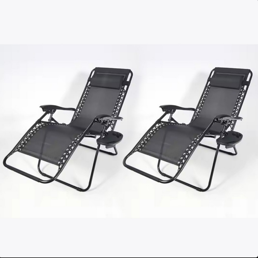 Sezlong Portabil AT PERFORMANCE®, de Lux, Modern, Scaun Reclinabil, Pliabil pentru Plajă și Grădină, cu Suport pentru Pahare