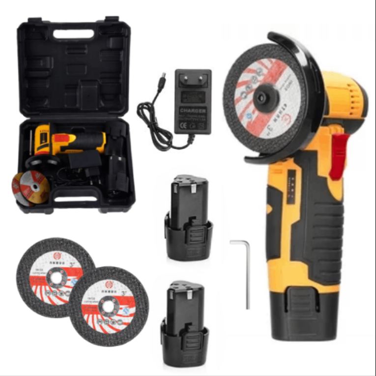 Mini Polizor Flex Unghiular Portabil, AT PERFORMANCE®, 2 acumulatori 12V, 750W, 1500 mAh, 19500 rpm, 6 discuri 76 mm, Autonomie Mare, Portocaliu/Negru.