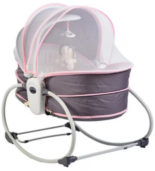 Balansoar 5 in 1 cu vibratii pentru copii si bebelusi, transformabil in landou si scaun copii, cu melodii, Mov