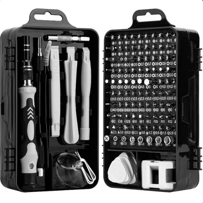 Set 115 piese, surubelnite de precizie, mecanica fina, cromate, pentru dispozitive electronice.