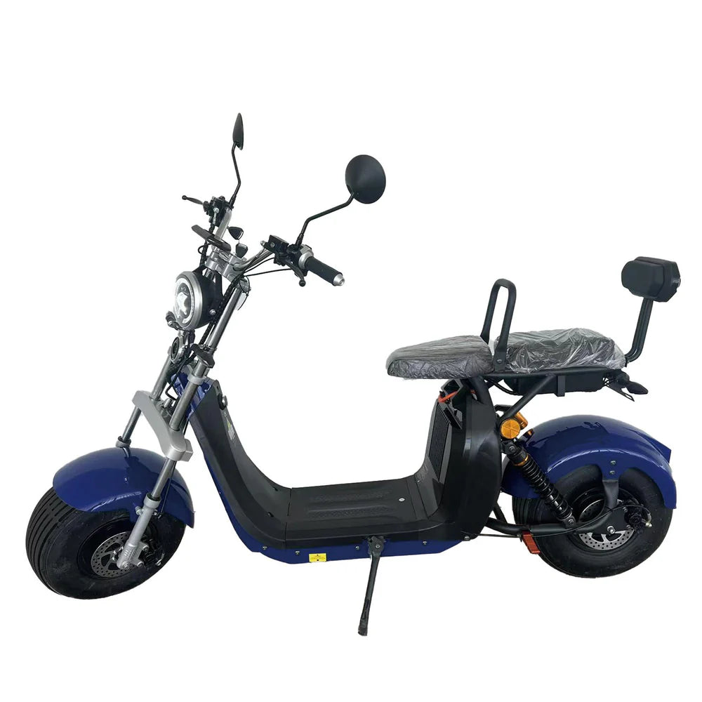 Scuter Electric 2 Persoane, Viteză Limitată 25 km/h – Fără Permis, Viteza maxima 45 km/h, Autonomie 90 km, Motor 1500W, 2X Baterie 20Ah, Suspensie Hidraulică, COC Inclus