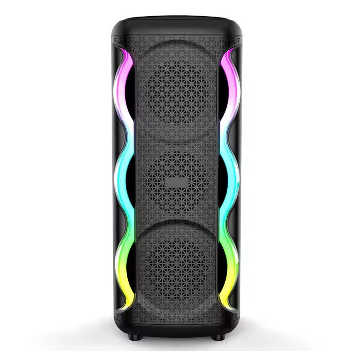 Boxa Portabila AT PERFORMANCE®, cu Lumini RGB, Putere 200W, MP3, USB, Bluetooth, TF, WIFI, Slot Microfon, Acumulator, Negru