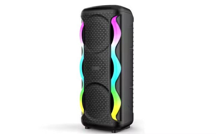 Boxa Portabila AT PERFORMANCE®, cu Lumini RGB, Putere 200W, MP3, USB, Bluetooth, TF, WIFI, Slot Microfon, Acumulator, Negru