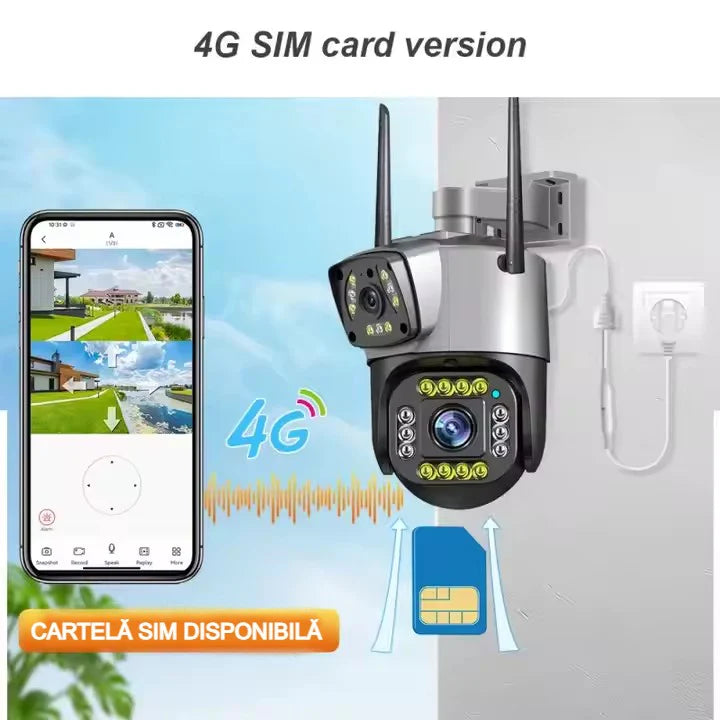 Cameră Supraveghere Inteligentă cu 2 Camere AT PERFORMANCE® – 4MP, WiFi, Audio, Vedere Nocturnă, Rotire 360° Orizontală + Cadou Card SD 32GB