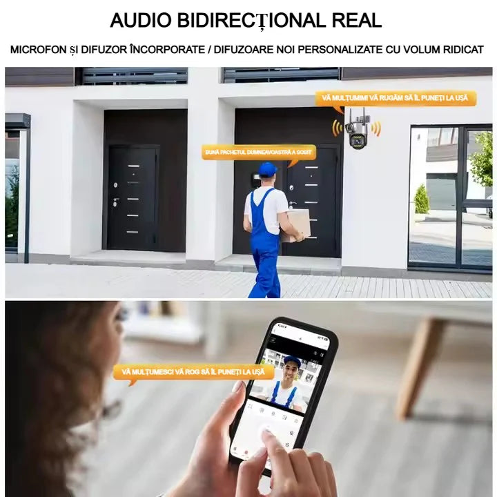 Cameră Supraveghere Inteligentă cu 2 Camere AT PERFORMANCE® – 4MP, WiFi, Audio, Vedere Nocturnă, Rotire 360° Orizontală + Cadou Card SD 32GB