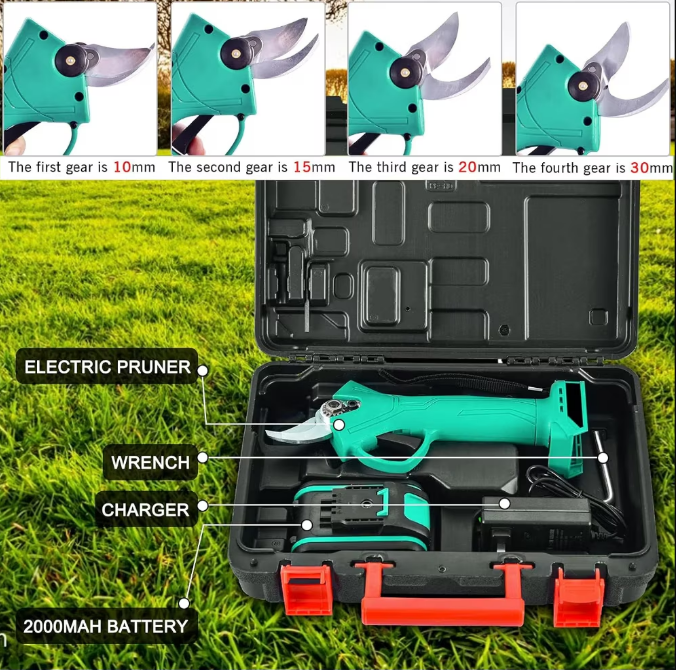 Foarfeca Electrica Pomi pentru Gradinarit 48V, 2 Baterii, 2 Lame din Otel Carbon, ideala pentru Vita de Vie si Crengi, Albastru