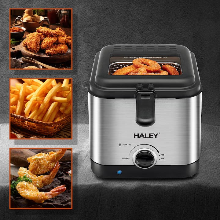 Friteuza Electrică Haley HY-2505 – 1000W de Eficiență, Capacitate 2.5L & Control Avansat al Temperaturii, Design Argintiu Modern