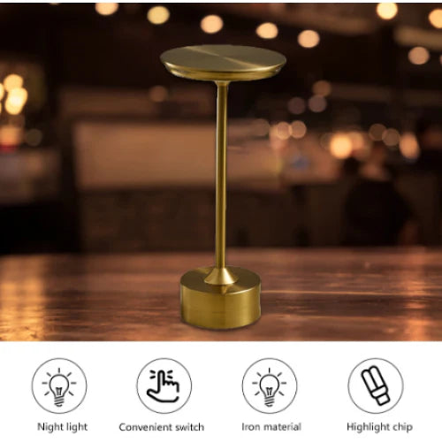 Lampa Led din metal, pentru Restaurante, Mese, Hoteluri, Birouri, reincarcabila prin USB, cu touch, Gold / Negru